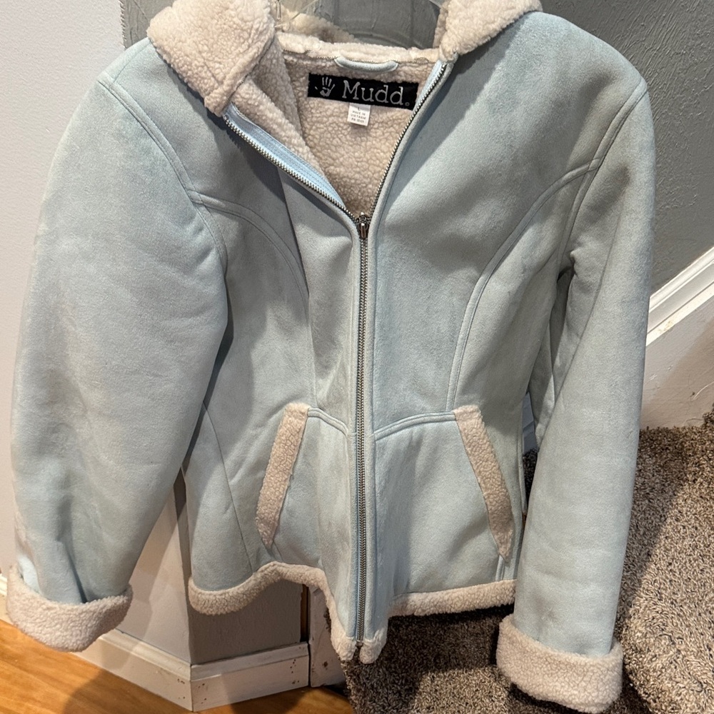 Mudd Sky Blue Shearling Jacket with Cream Trim